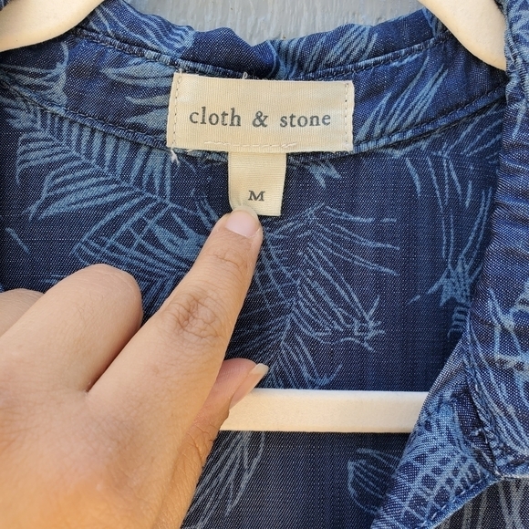 Cloth&Stone Leaf Print Chambray Denim Long Sleeve Button Down Boho Dress M - Picture 7 of 8